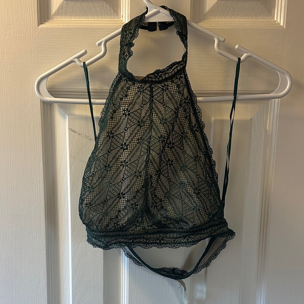 Free People Green Lace Halter Bra